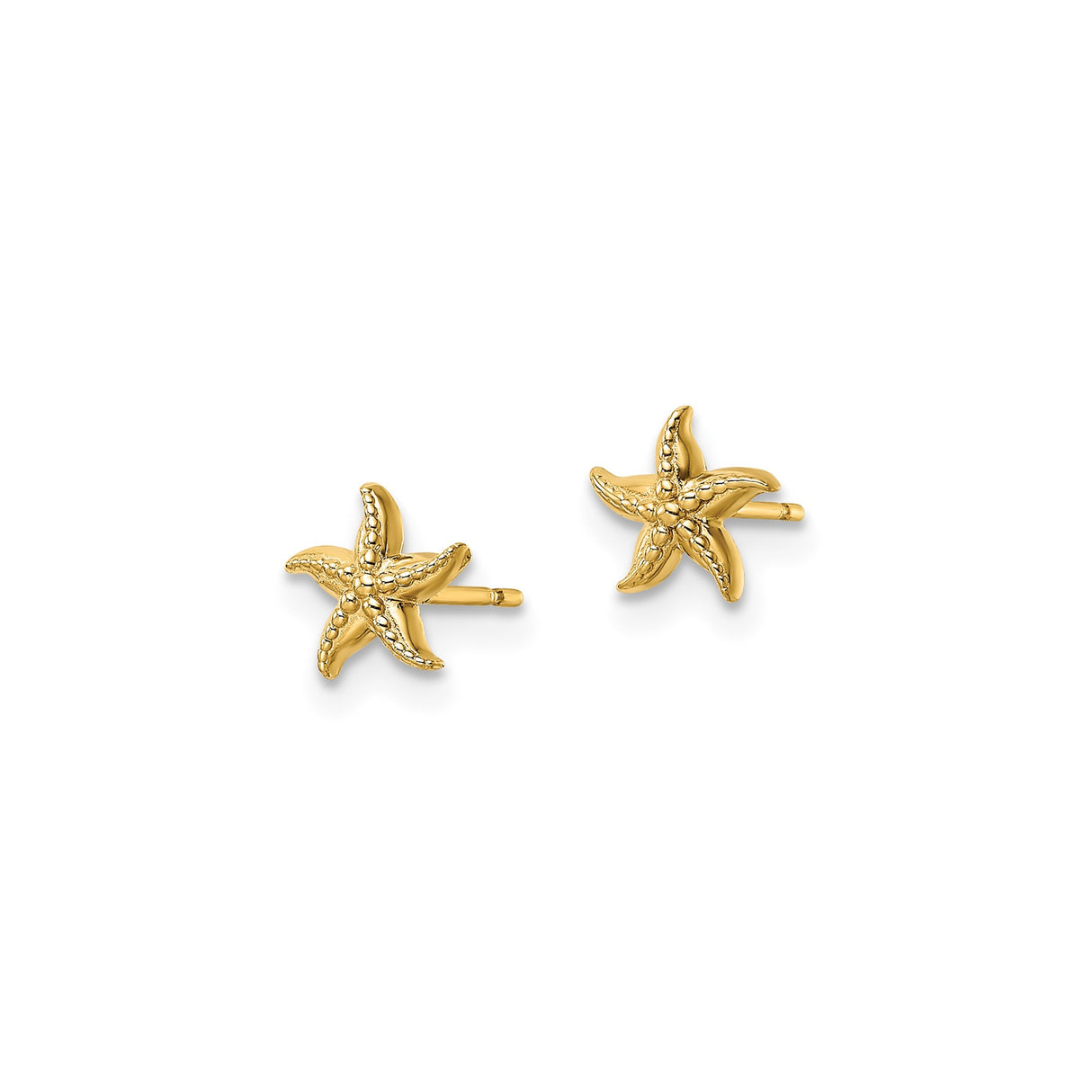 14k Yellow Gold Starfish Stud Earrings, Nautical Coastal Design for Women