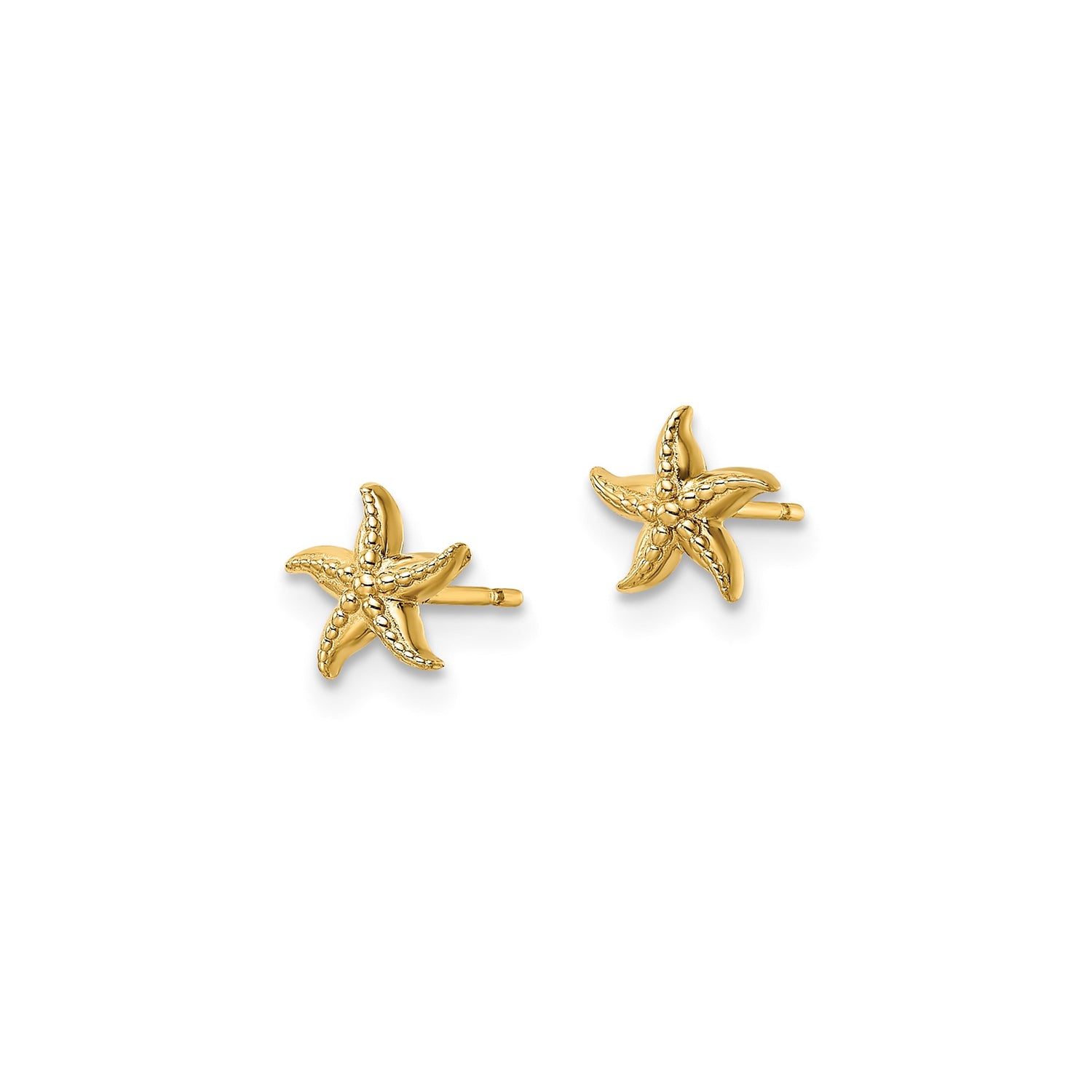 14k Yellow Gold Starfish Stud Earrings, Nautical Coastal Design for Women