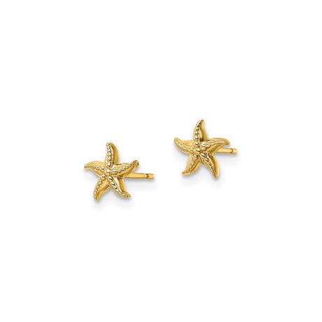 14k Yellow Gold Starfish Stud Earrings, Nautical Coastal Design for Women