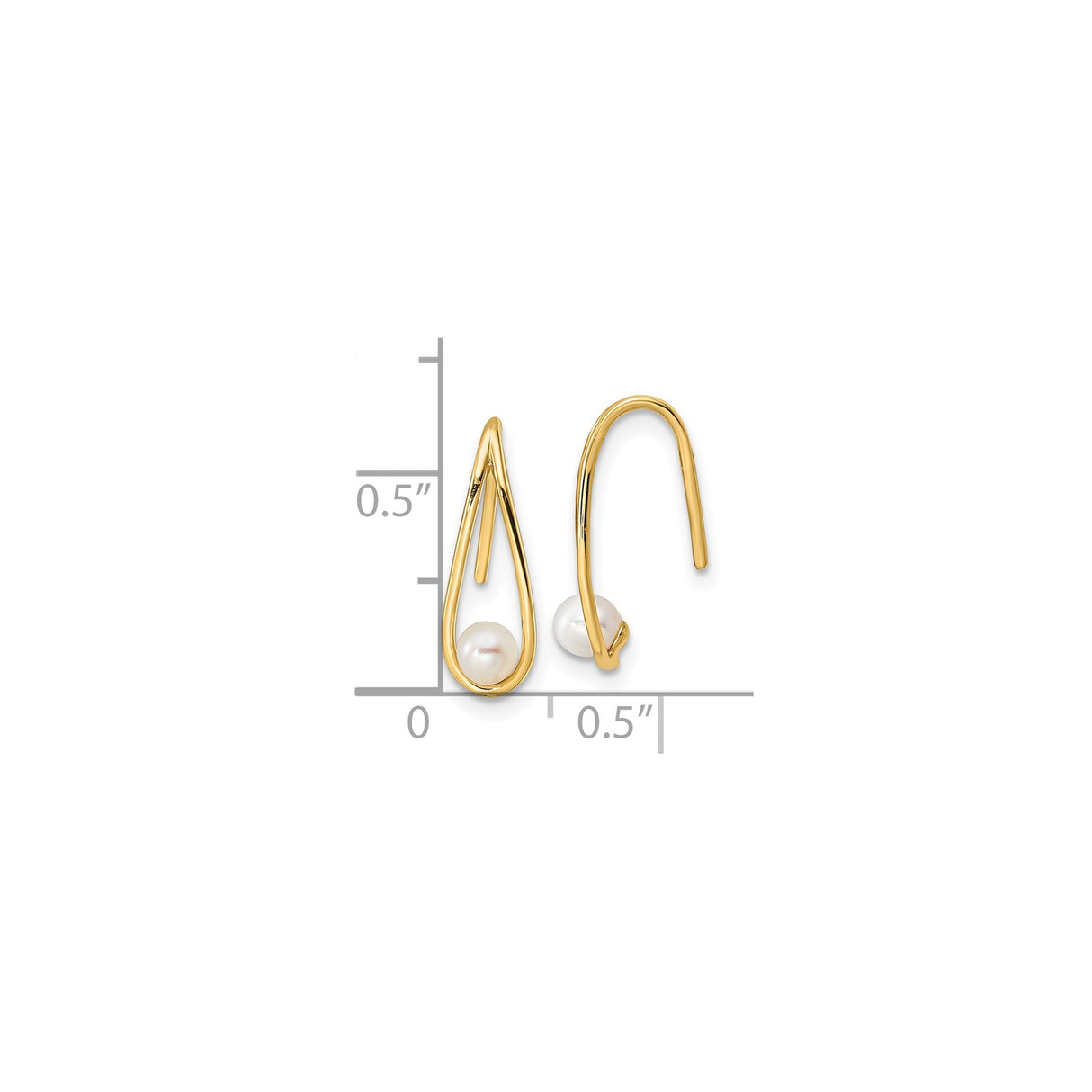14k Yellow Gold Dangle Earrings with White Cultured Pearl, Open Teardrop Minimalist Design