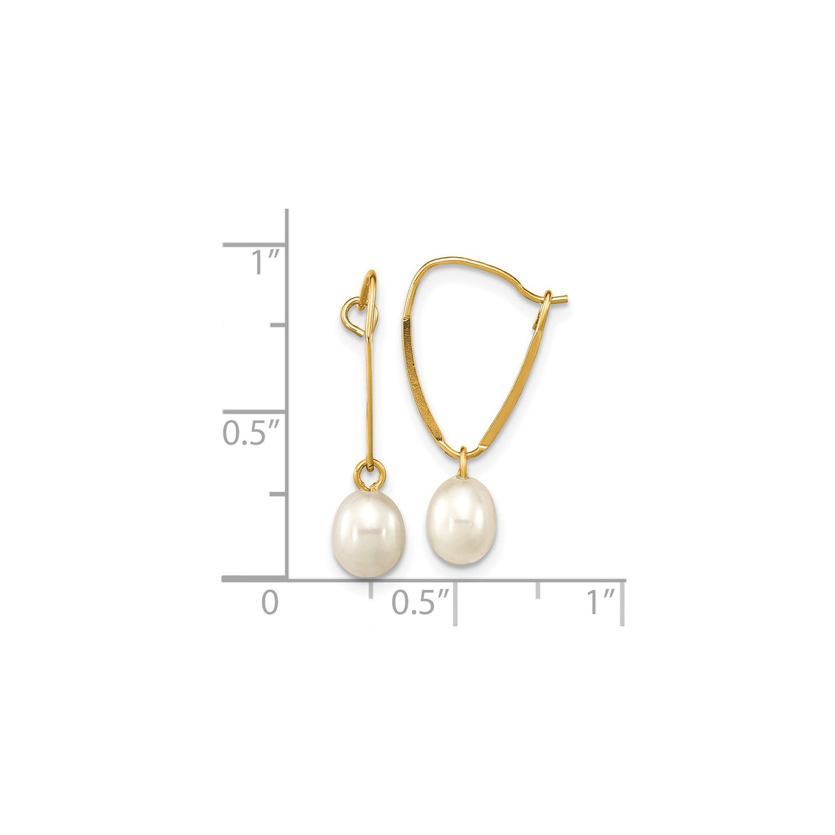 14k Yellow Gold Dangle Earrings with Oval White Pearls, Classic Drop Design for Women