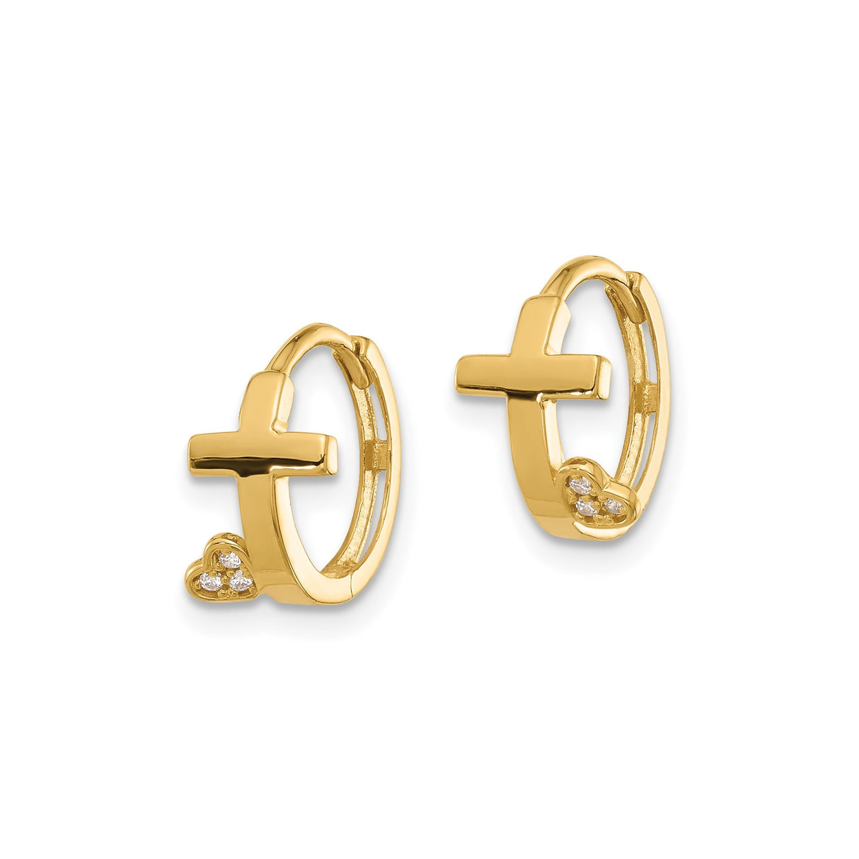 14k Yellow Gold Cross Pendant with Cubic Zirconia Accents, Polished Minimalist Faith Design