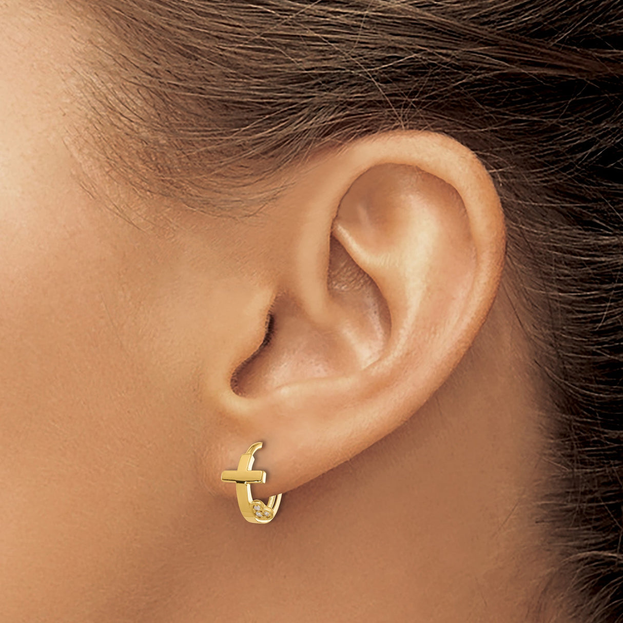 14k Yellow Gold Cross Pendant with Cubic Zirconia Accents, Polished Minimalist Faith Design