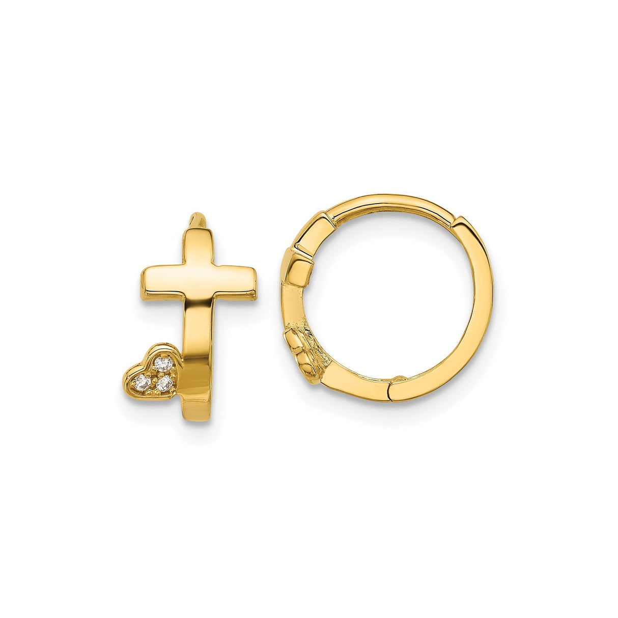 14k Yellow Gold Cross Pendant with Cubic Zirconia Accents, Polished Minimalist Faith Design
