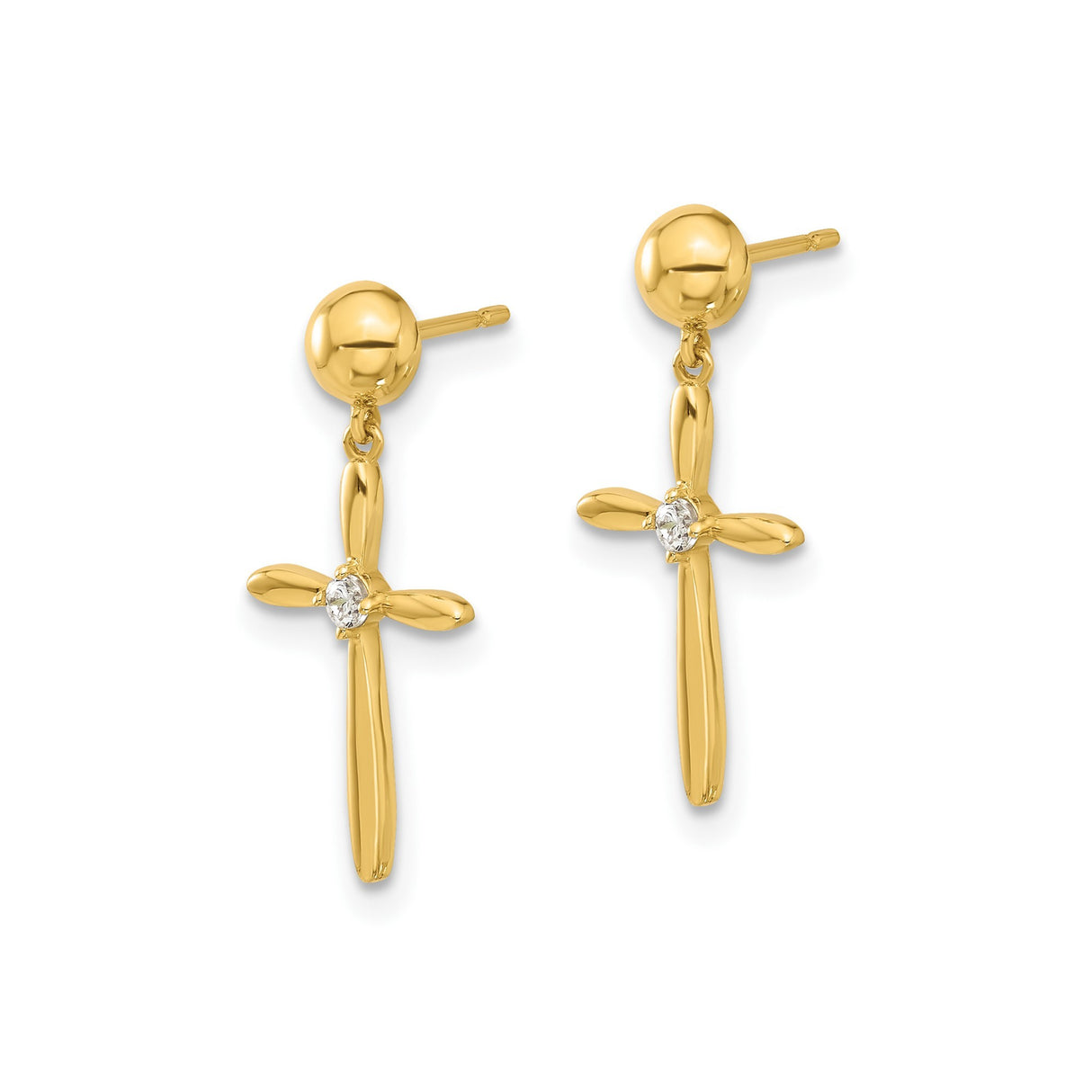 14k Yellow Gold Cross Pendant with Cubic Zirconia, Polished Minimalist Faith Jewelry