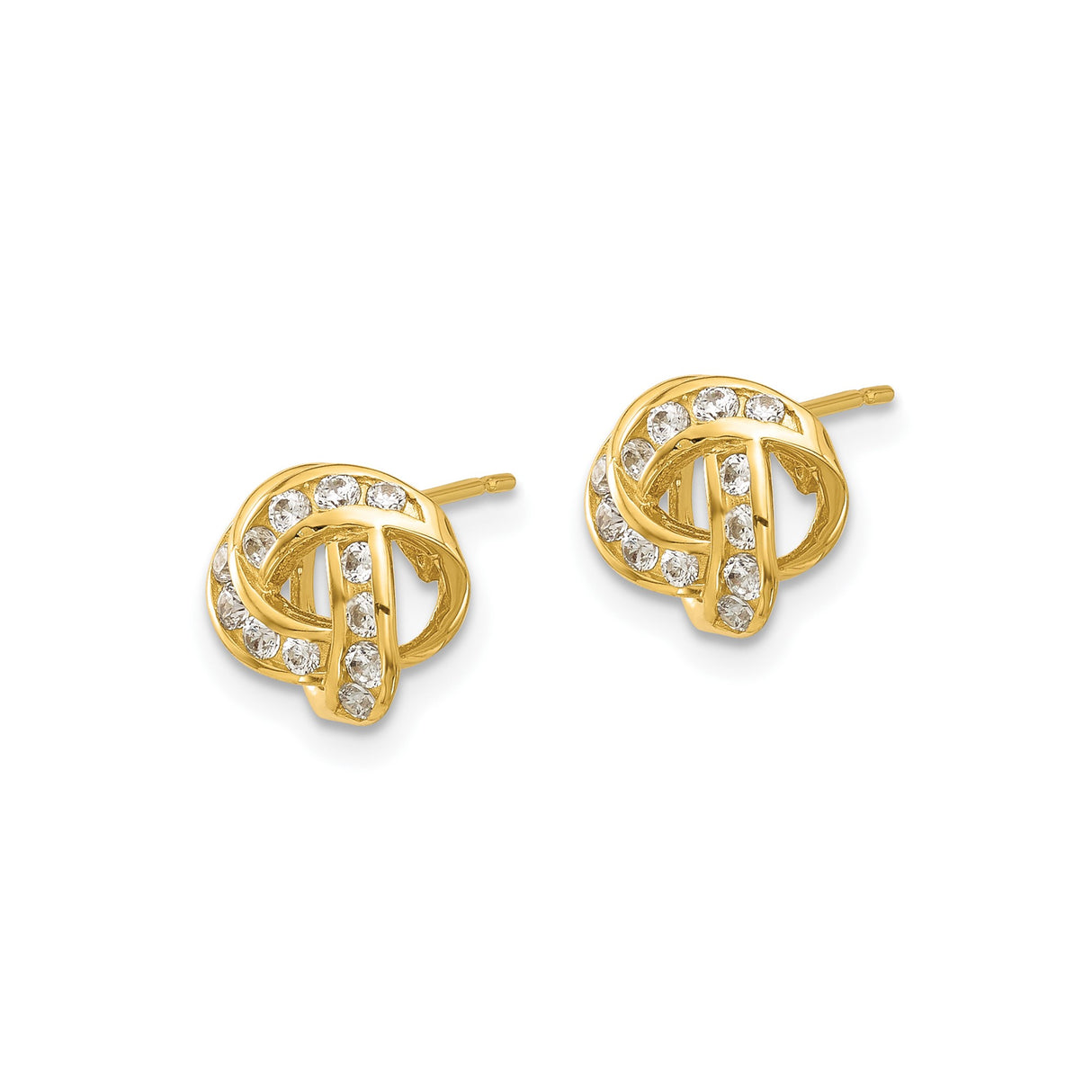 14k Yellow Gold Knot Stud Earrings with Cubic Zirconia, Infinity Intertwined Loop Design