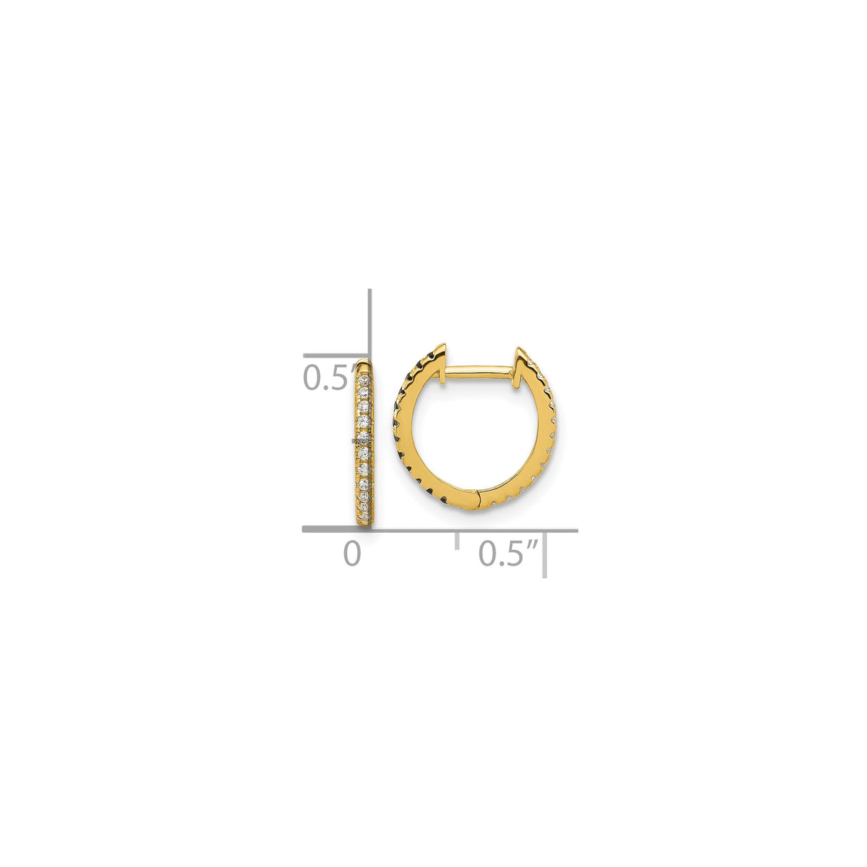 14k Yellow Gold Huggie Hoop Earrings with Round Cut Cubic Zirconia, Minimalist Style