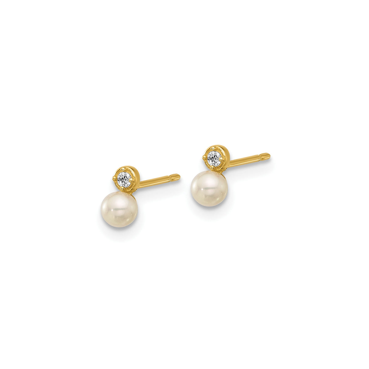 14k Yellow Gold Stud Earrings with Cubic Zirconia and White Pearl Dangle, Classic Drop Design