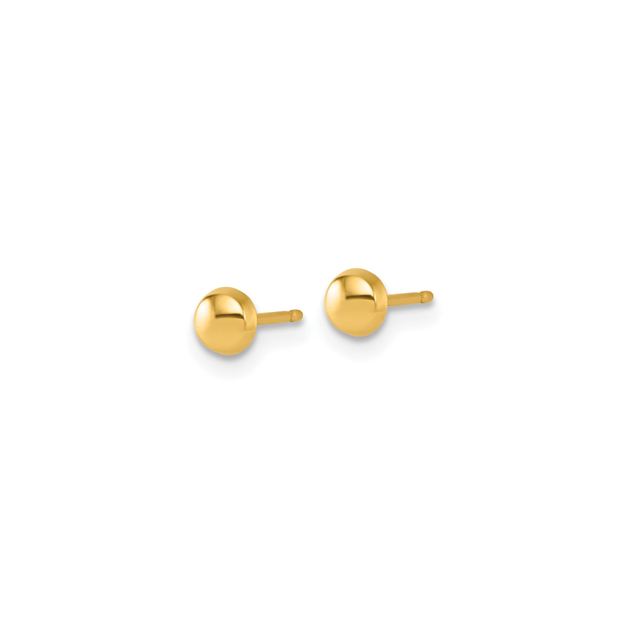 14k Yellow Gold Stud Earrings, Polished Round Dome Design, Unisex Minimalist Jewelry