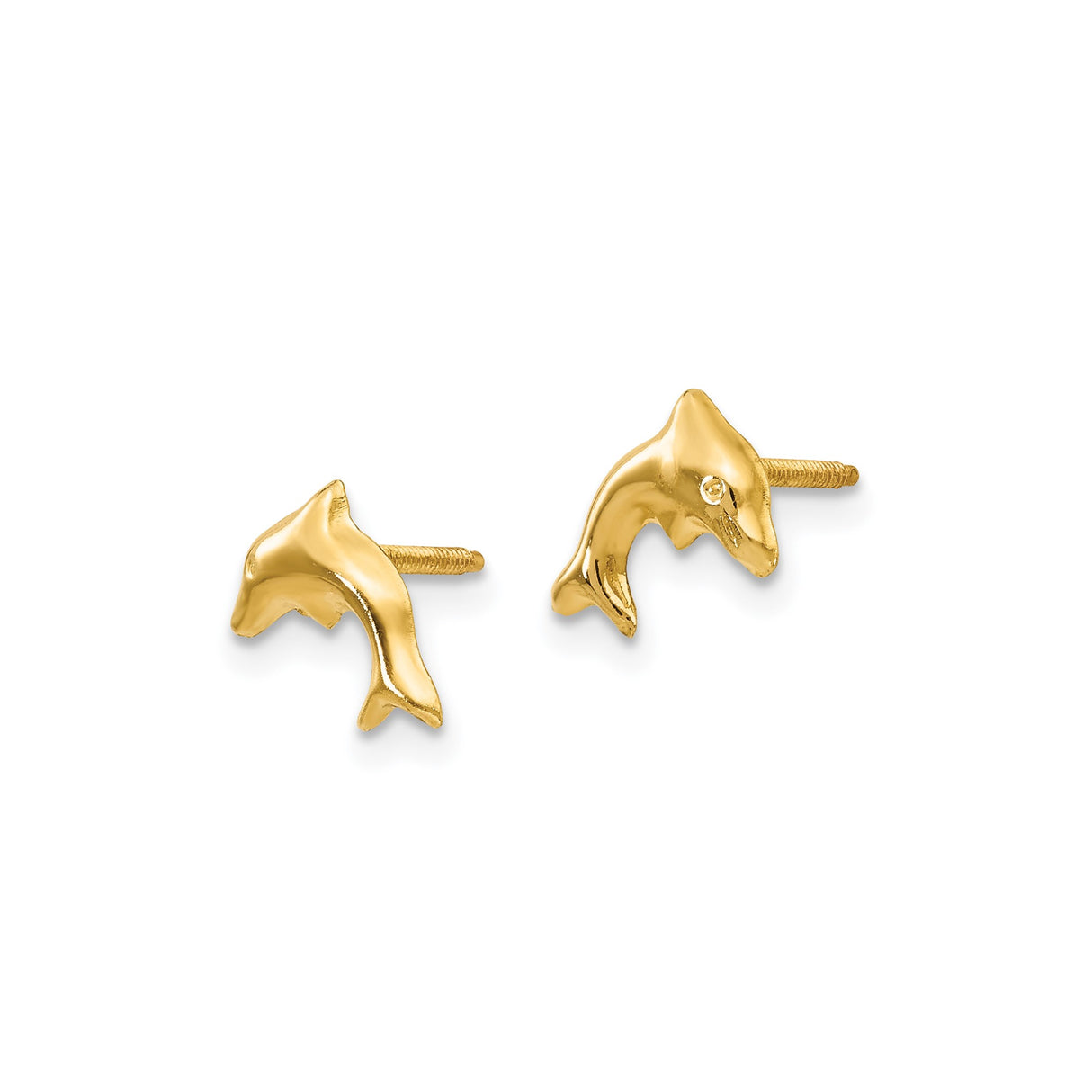14k Yellow Gold Dolphin Stud Earrings with Screw Back, Nautical Marine Life Theme for Women or Girls