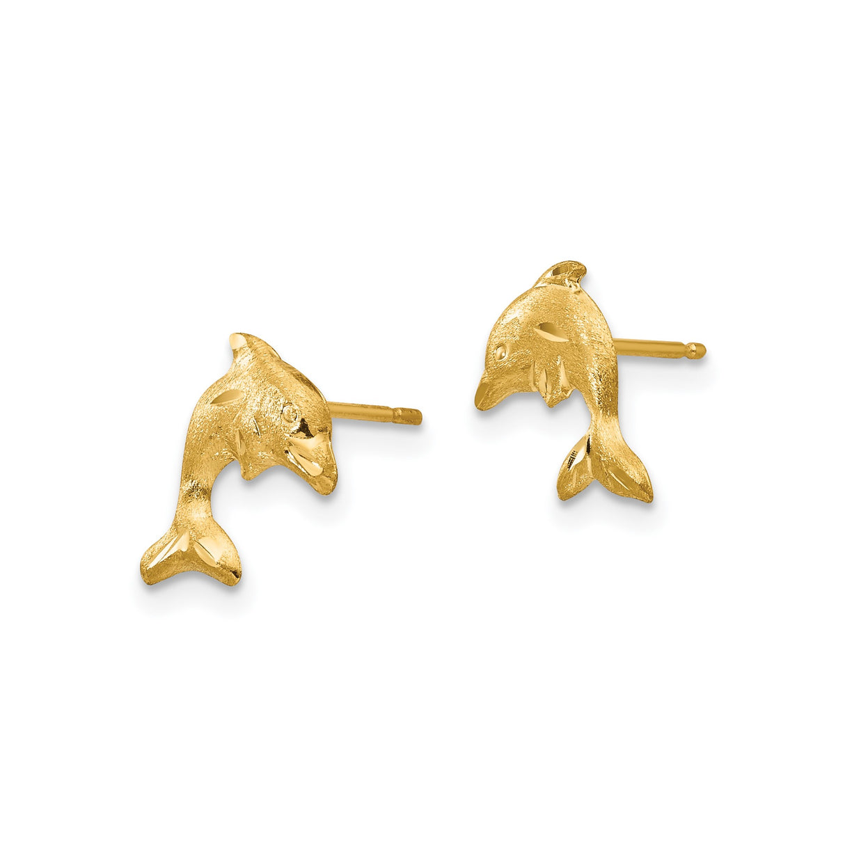14k Yellow Gold Dolphin Stud Earrings with Playful Ocean Theme Design