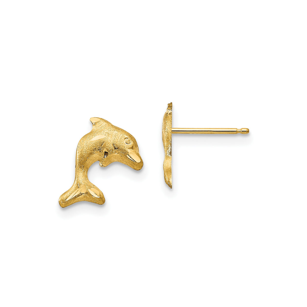 14k Yellow Gold Dolphin Stud Earrings with Playful Ocean Theme Design