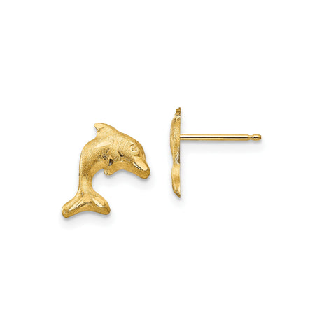 14k Yellow Gold Dolphin Stud Earrings with Playful Ocean Theme Design