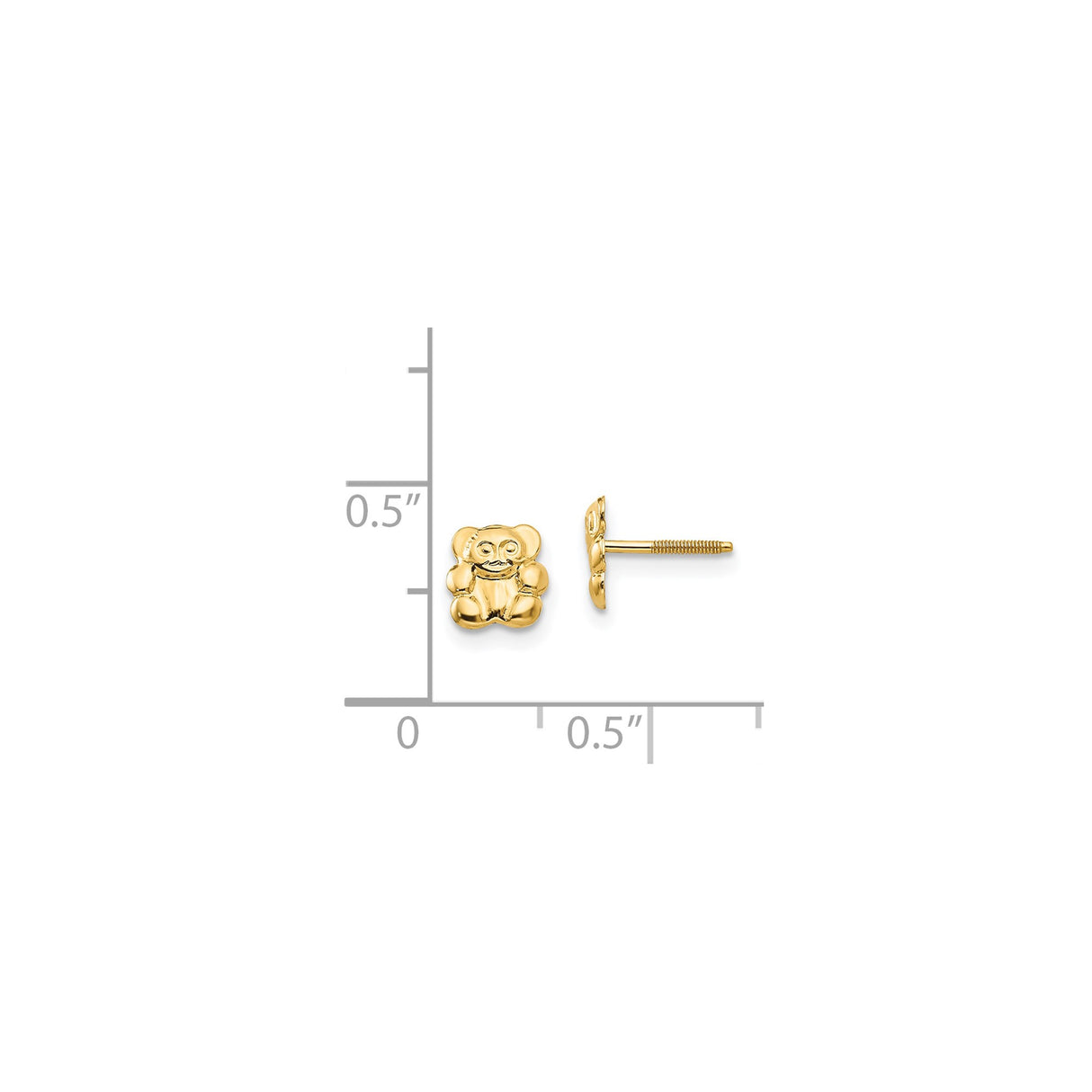 14k Yellow Gold Teddy Bear Stud Earrings with Screw-Backs for Toddlers and Babies
