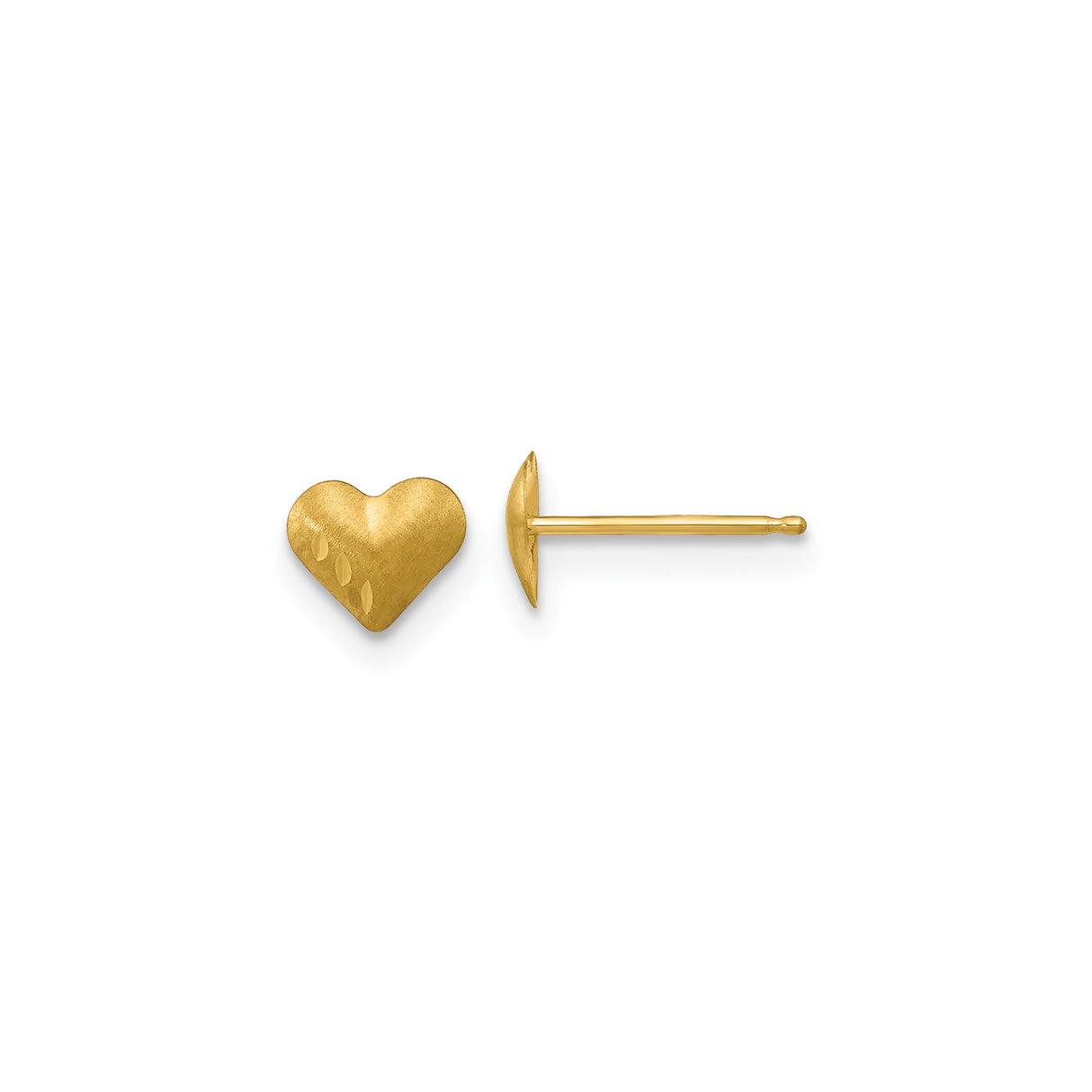 14k Yellow Gold Heart Stud Earrings with Brushed Finish and Teardrop Accents