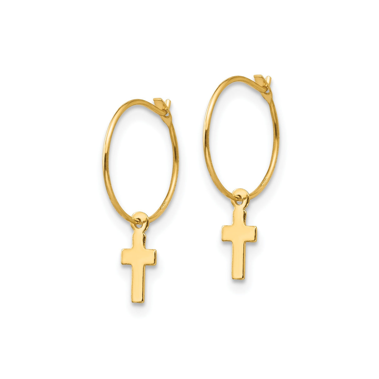 14k Yellow Gold Cross Earrings and Pendant Set with Polished Vertical Charm