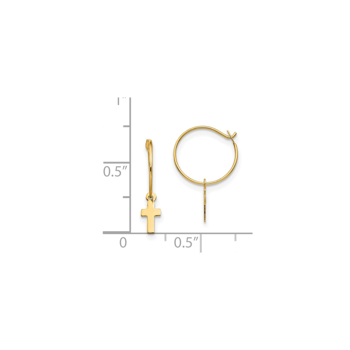 14k Yellow Gold Cross Earrings and Pendant Set with Polished Vertical Charm