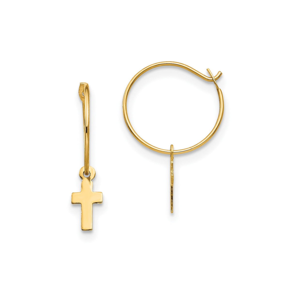 14k Yellow Gold Cross Earrings and Pendant Set with Polished Vertical Charm