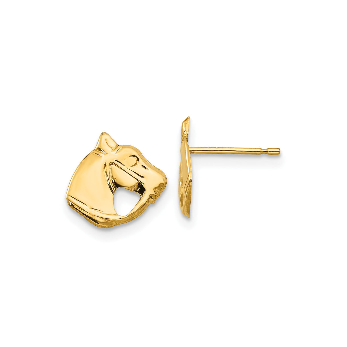 14k Yellow Gold Panther Stud Earrings, Openwork Big Cat Head Design, Polished Finish