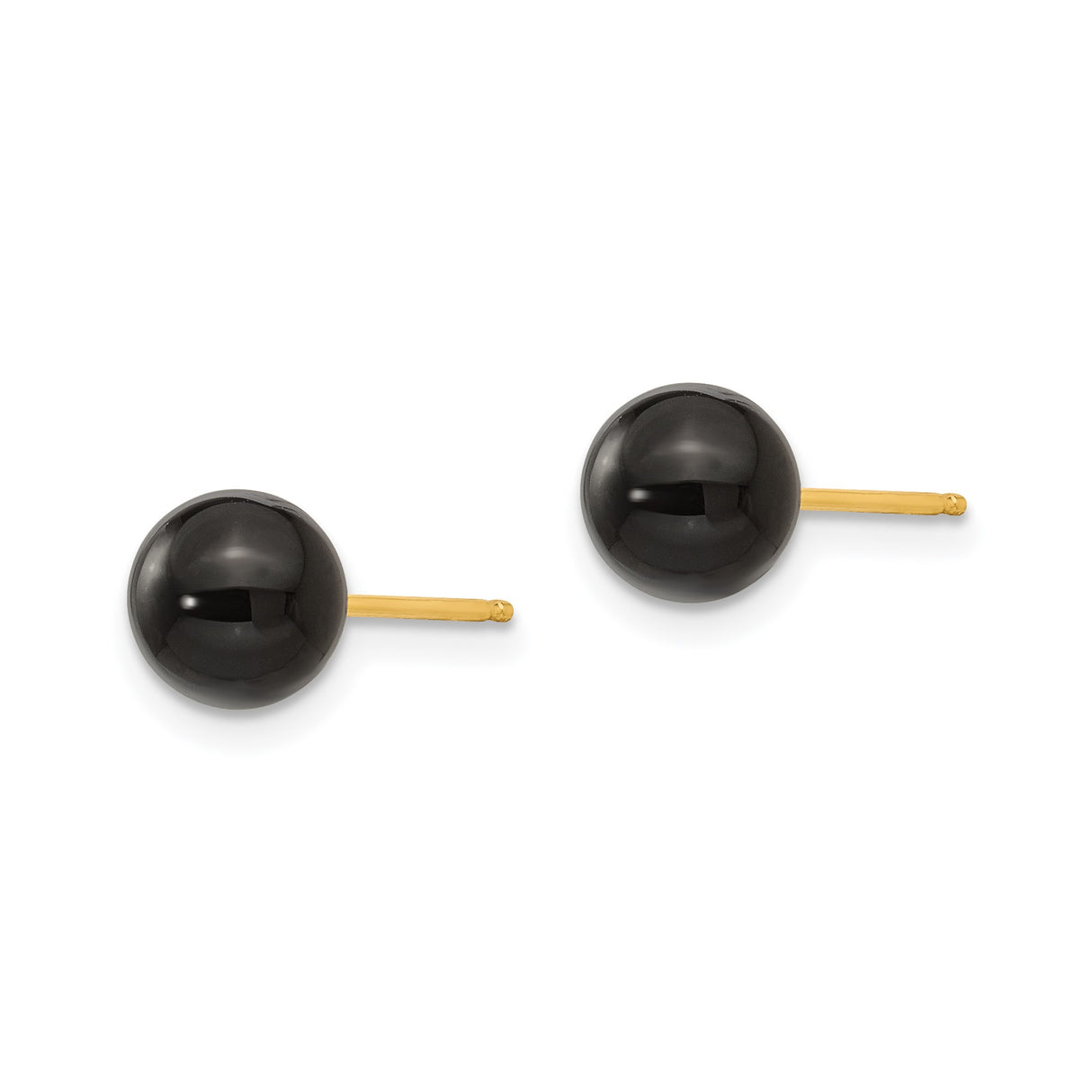 14k Yellow Gold Stud Earrings with Polished Black Onyx Ball, Minimalist Design for Women