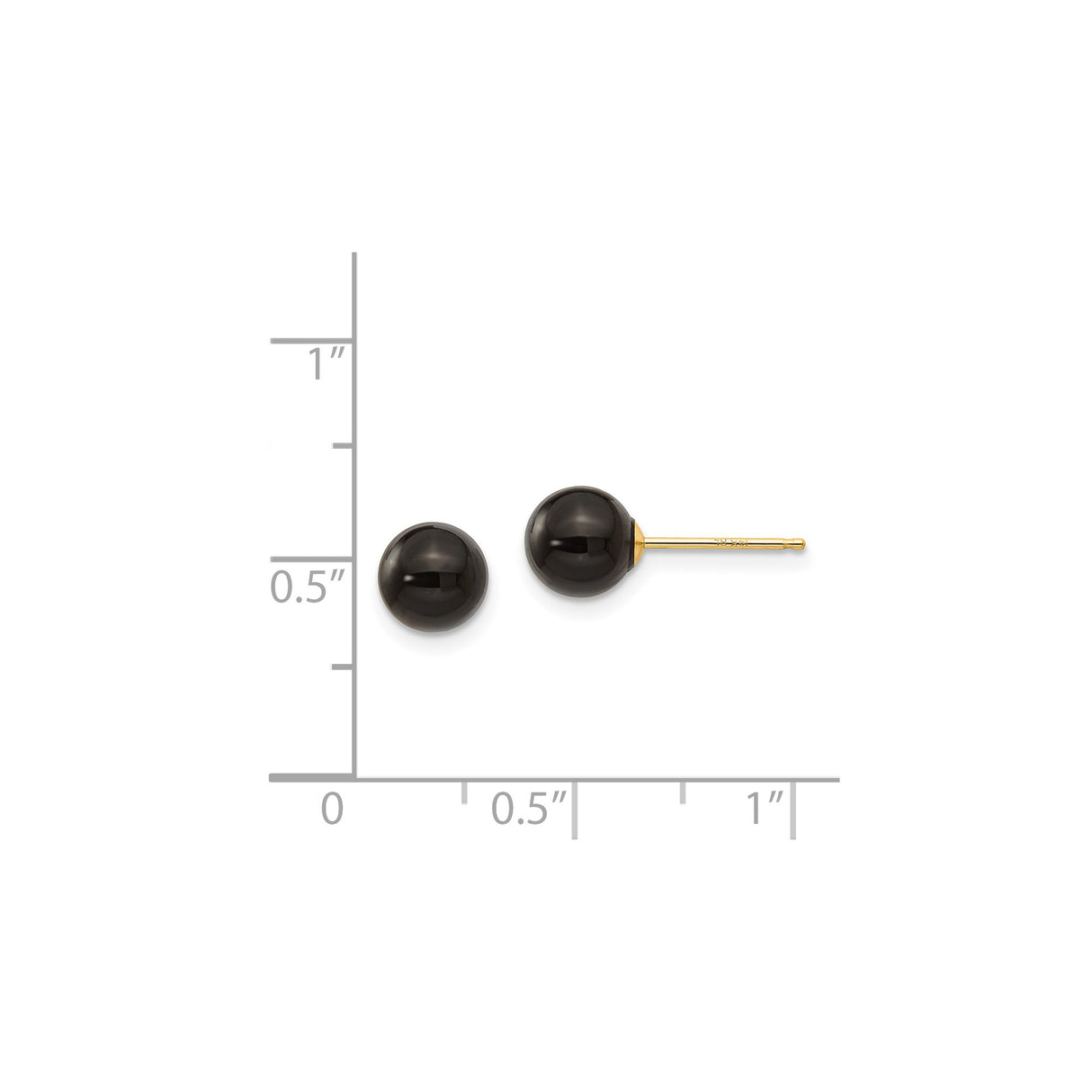 14k Yellow Gold Stud Earrings with Polished Black Onyx Ball, Minimalist Design for Women