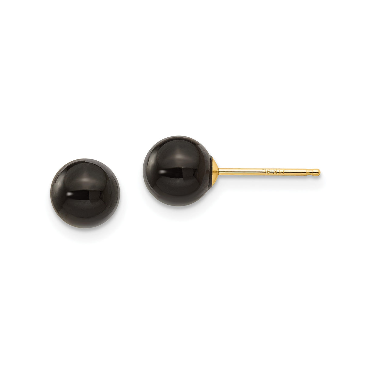 14k Yellow Gold Stud Earrings with Polished Black Onyx Ball, Minimalist Design for Women