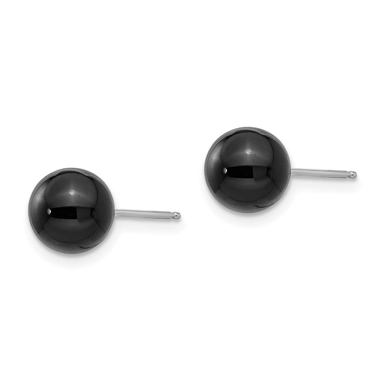 14k White Gold Stud Earrings with Black Onyx, Round Minimalist Design for Women