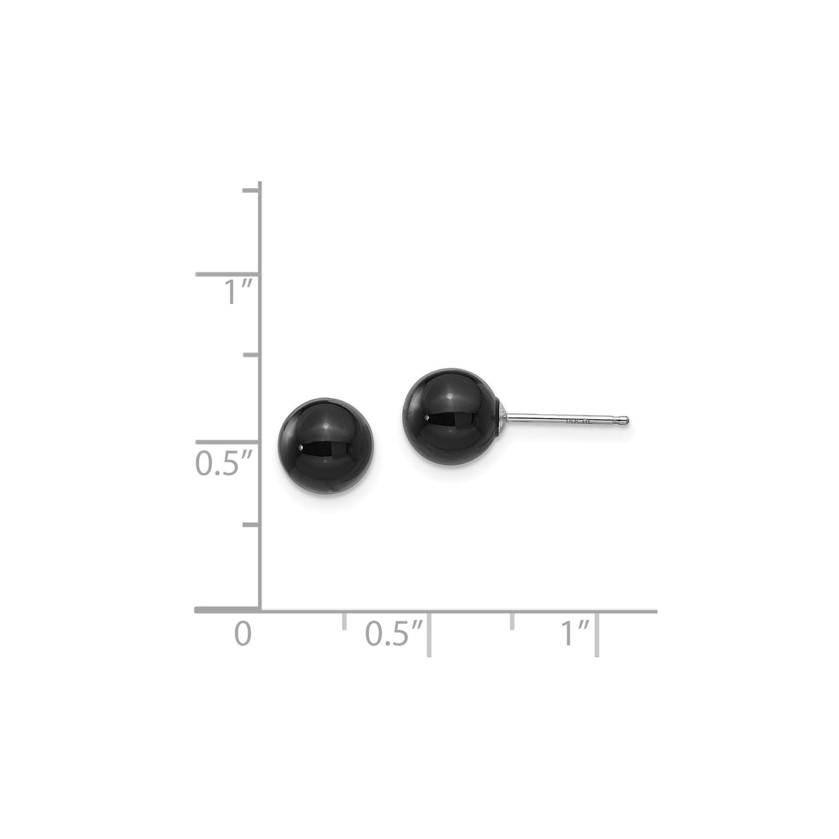 14k White Gold Stud Earrings with Black Onyx, Round Minimalist Design for Women