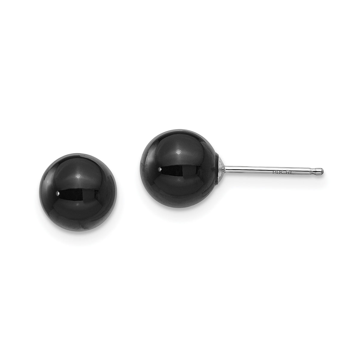14k White Gold Stud Earrings with Black Onyx, Round Minimalist Design for Women