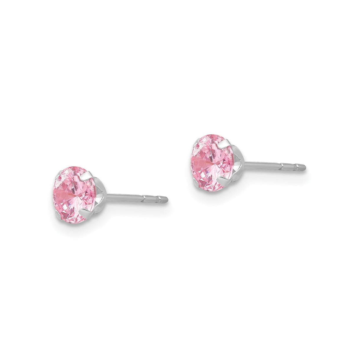 14k White Gold Stud Earrings with Round Cut Cubic Zirconia, October Birthstone Style for Women