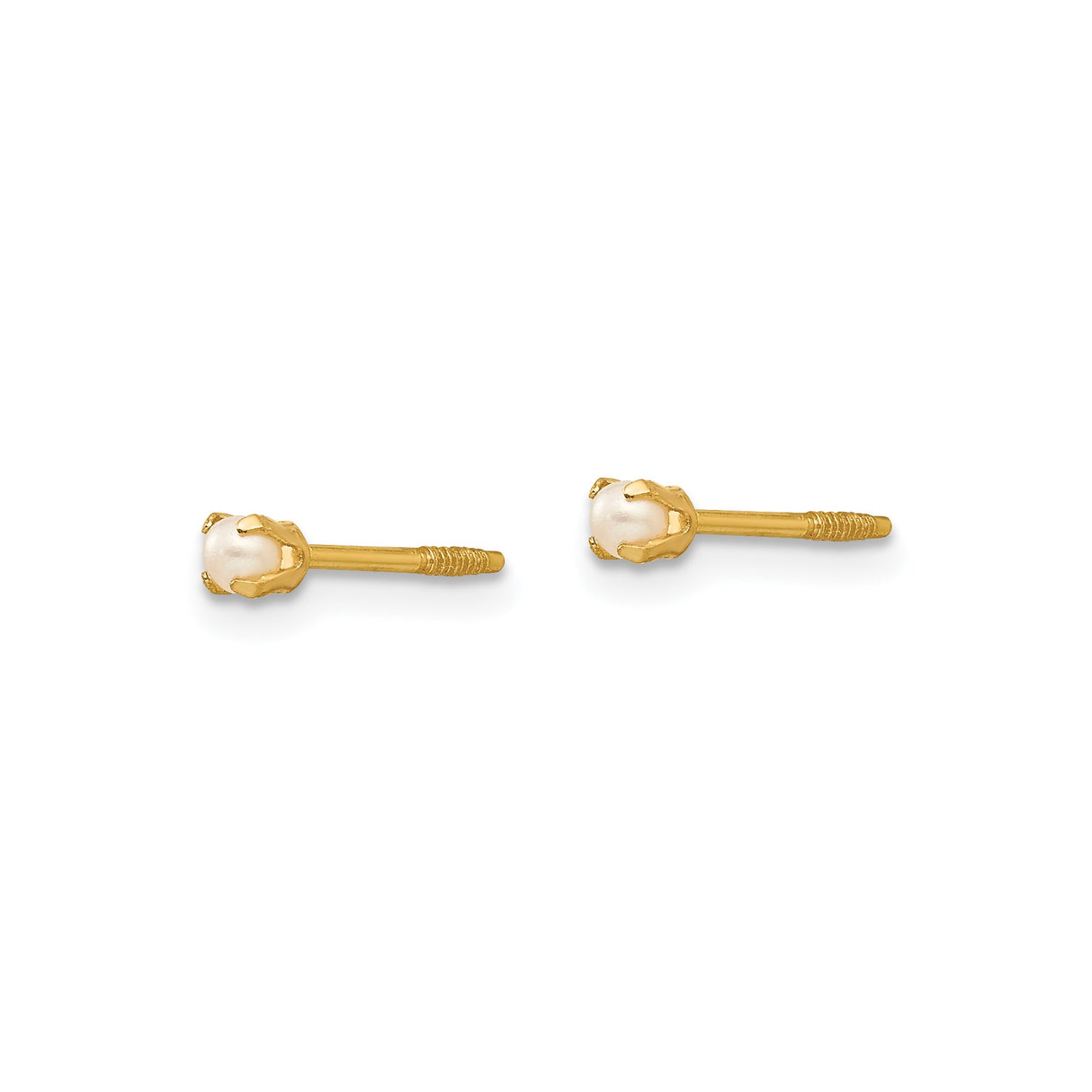 14k Yellow Gold Stud Earrings with Cultured Pearl in Four-Prong Setting, Minimalist Style