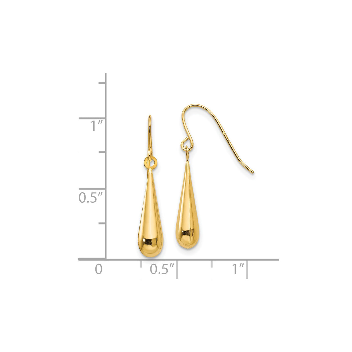 14k Yellow Gold Teardrop Dangle Earrings, Sleek Polished Minimalist Drop Design for Women