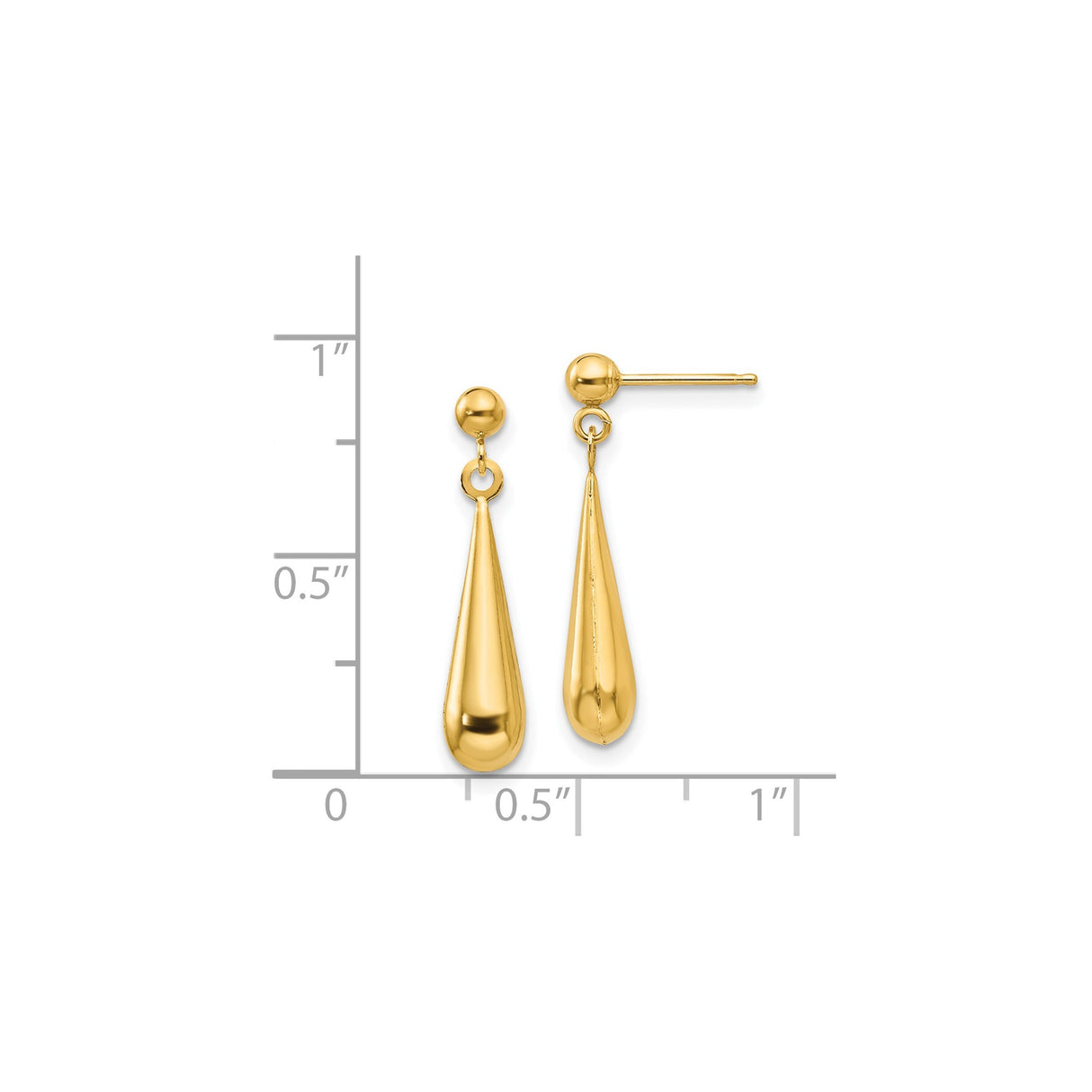 14k Yellow Gold Teardrop Dangle Earrings, Lightweight Polished Minimalist Design for Women