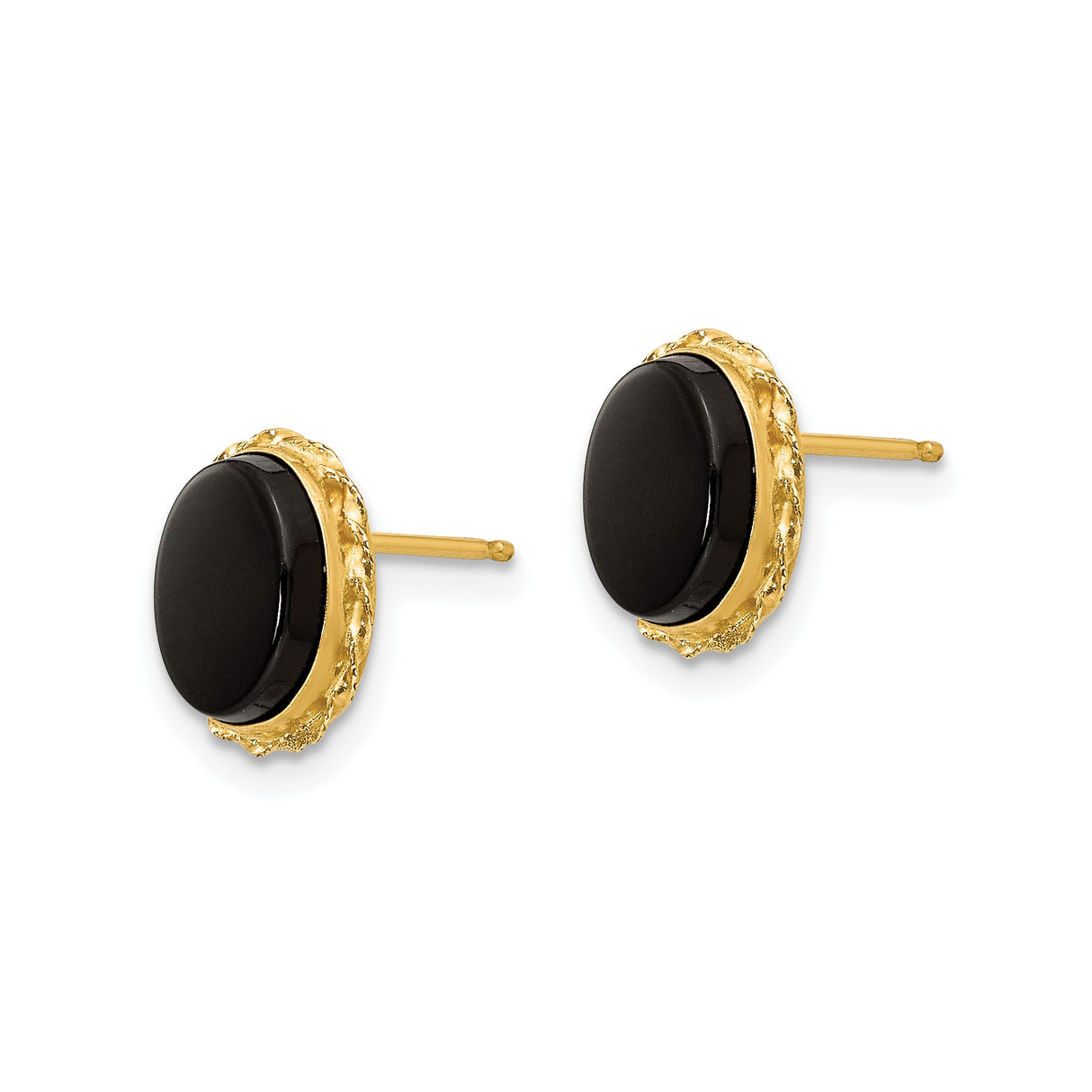 14k Yellow Gold Oval Stud Earrings with Black Onyx in Vintage Textured Setting