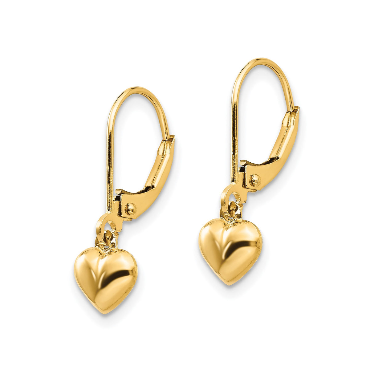 14k Yellow Gold Heart Dangle Earrings with Leverback Closure for Women