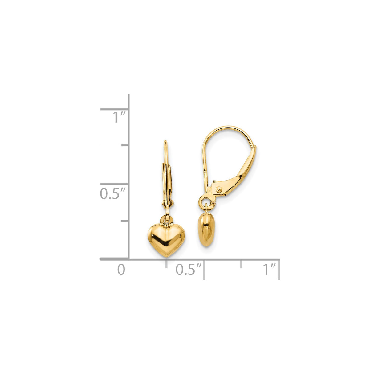 14k Yellow Gold Heart Dangle Earrings with Leverback Closure for Women