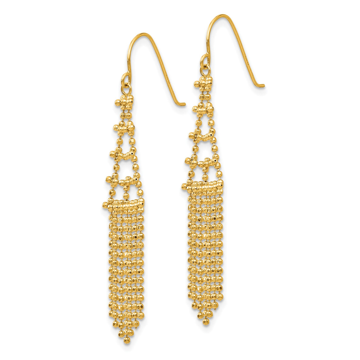 14k Yellow Gold Chandelier Dangle Earrings with Cascading Beaded Fringe Design for Women