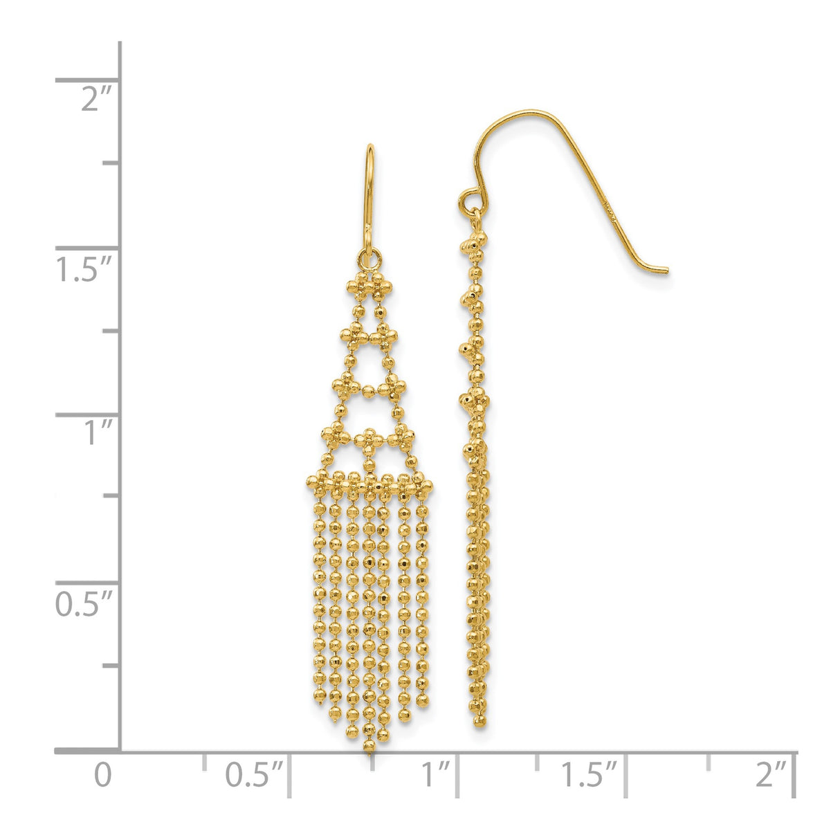 14k Yellow Gold Chandelier Dangle Earrings with Cascading Beaded Fringe Design for Women