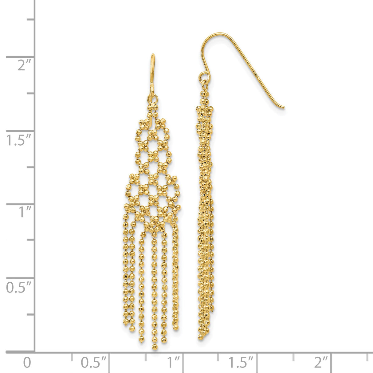 14k Yellow Gold Chandelier Earrings with Beaded Chain Drops and Lattice Design