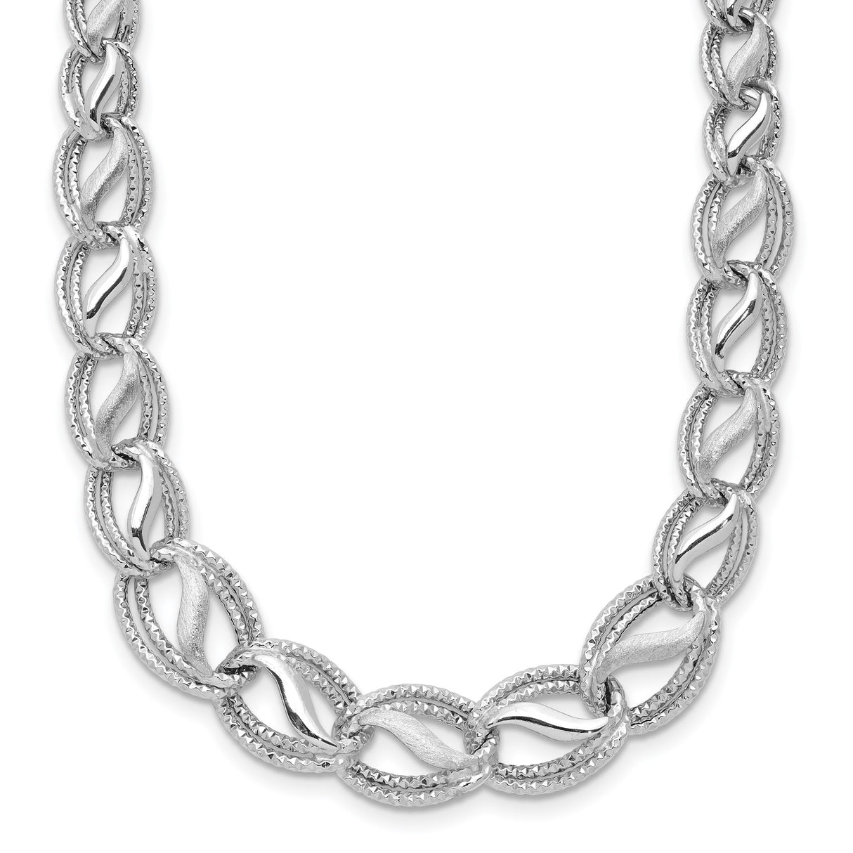 14K White Gold 11 mm Polished Chain Necklace detail view
