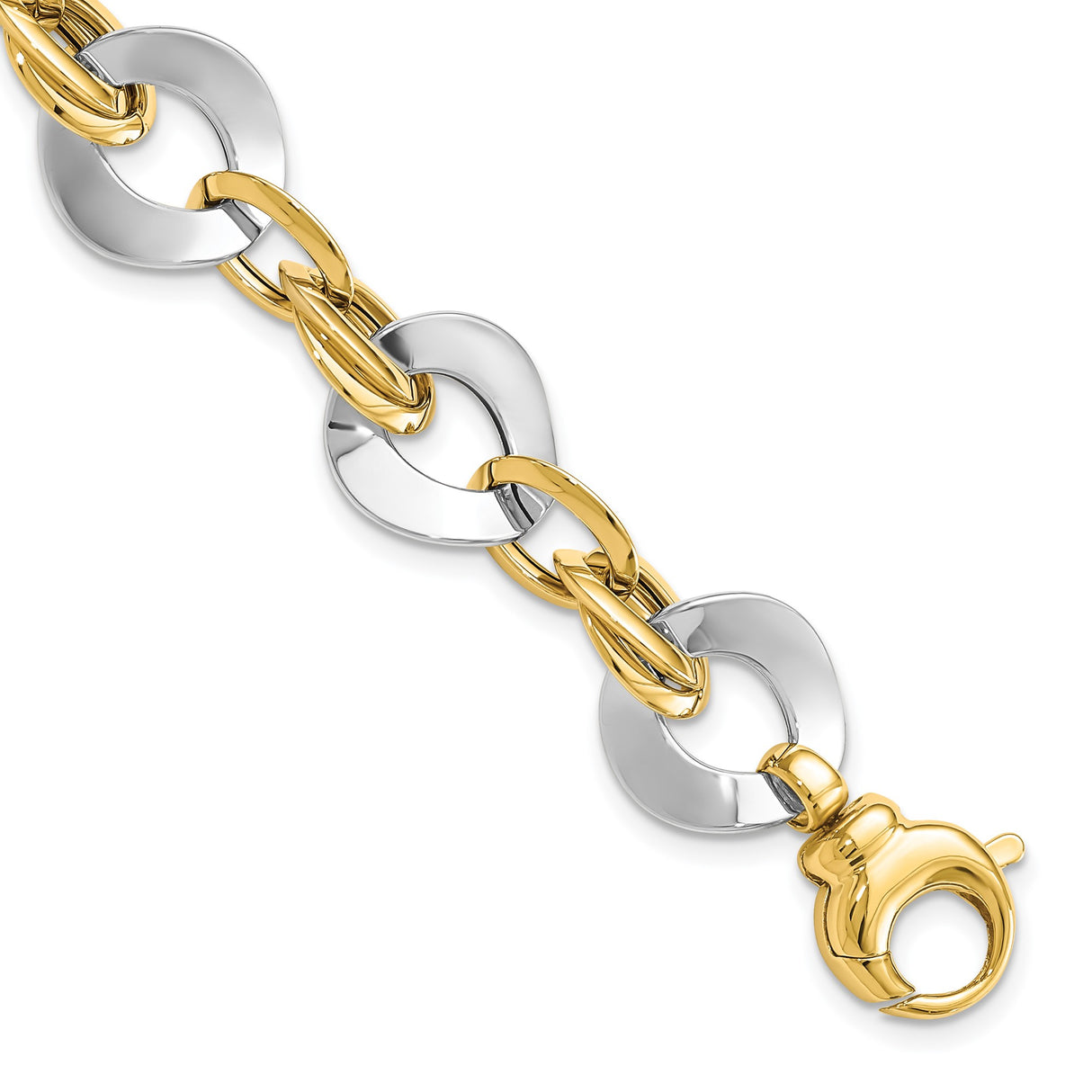 14K Two-tone Gold 14.5 mm Polished Chain Bracelet shown for scale