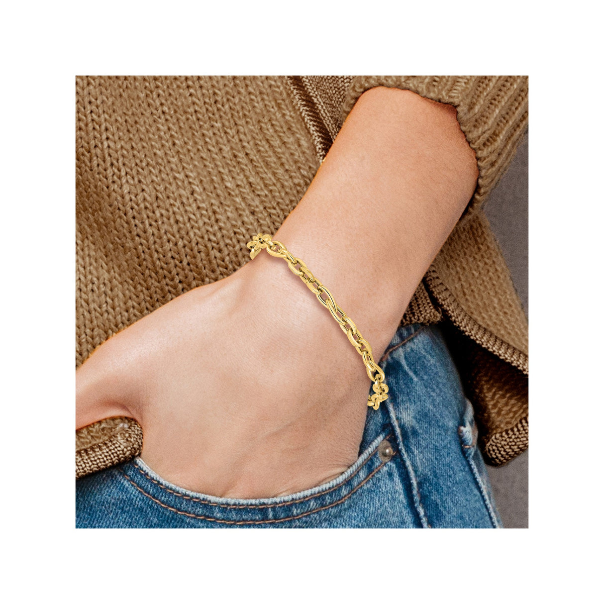 14K Yellow Gold 5.22 mm Polished Chain Bracelet detail view
