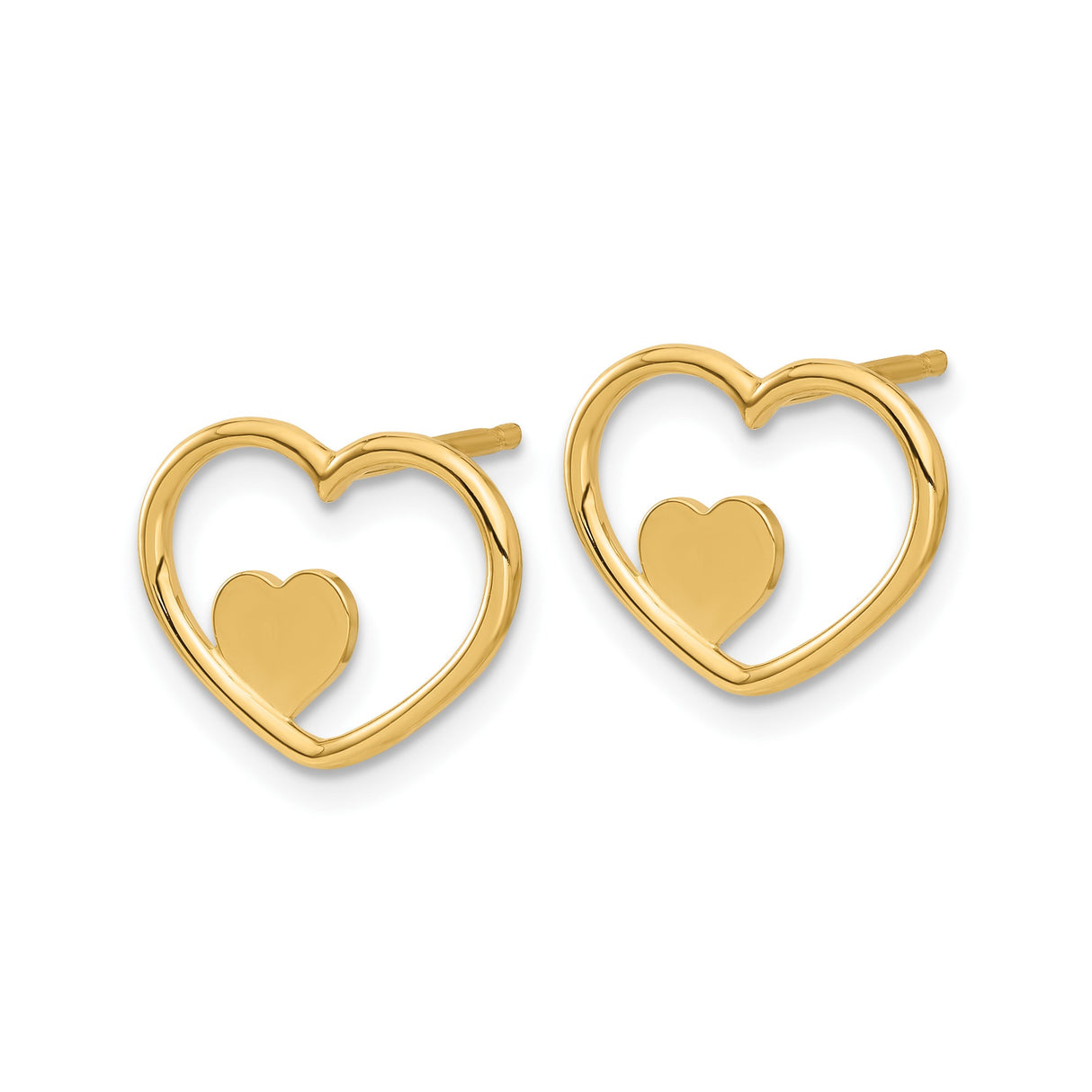 14k Yellow Gold Heart Stud Earrings with Open and Solid Heart Design, Minimalist Style