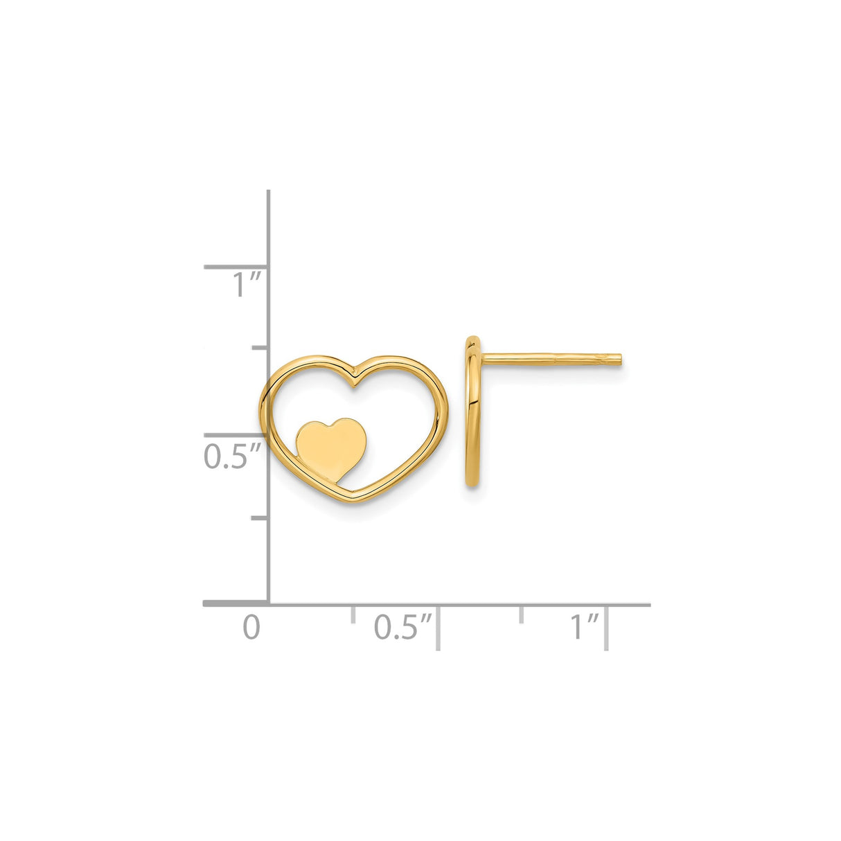14k Yellow Gold Heart Stud Earrings with Open and Solid Heart Design, Minimalist Style
