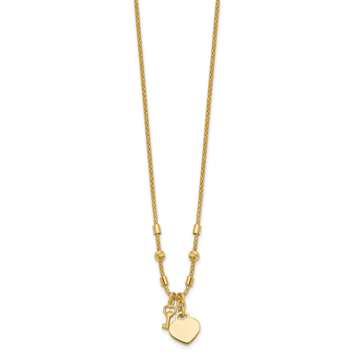 11.2mm Diamond-cut Lock and Heart Chain Necklace Charm Pendant in Real 14k Yellow Gold