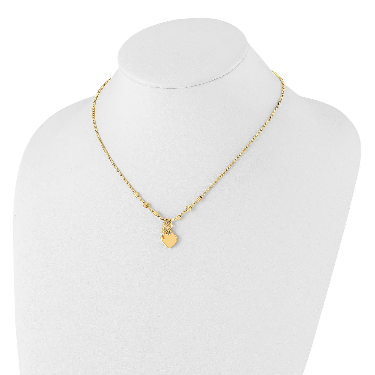 11.2mm Diamond-cut Lock and Heart Chain Necklace Charm Pendant in Real 14k Yellow Gold