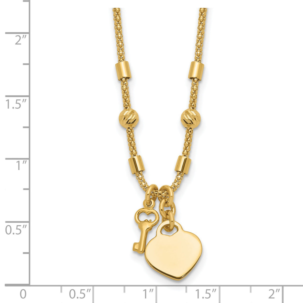 11.2mm Diamond-cut Lock and Heart Chain Necklace Charm Pendant in Real 14k Yellow Gold