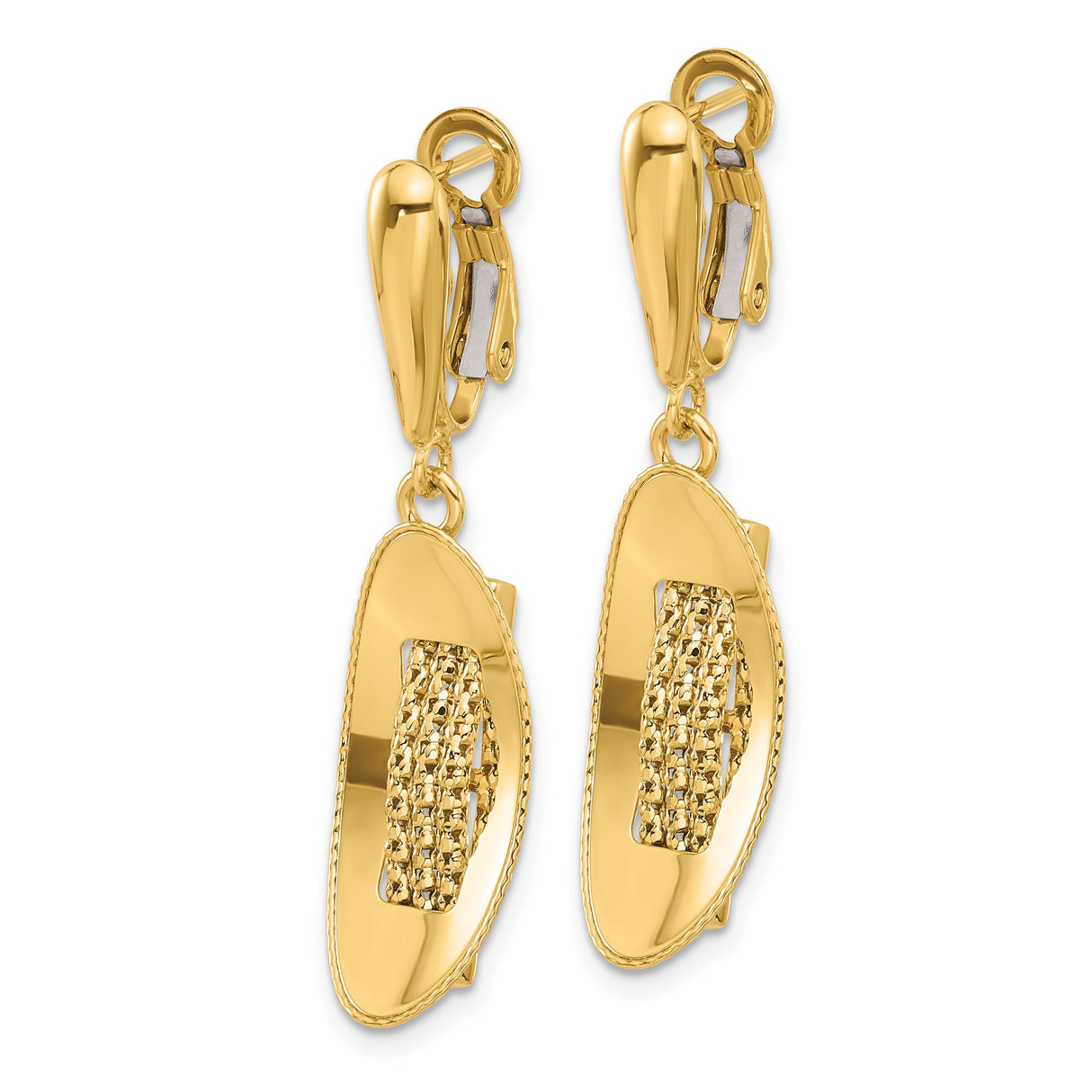 14k Yellow Gold Dangle Earrings with Elongated Oval Drops and Textured Detailing