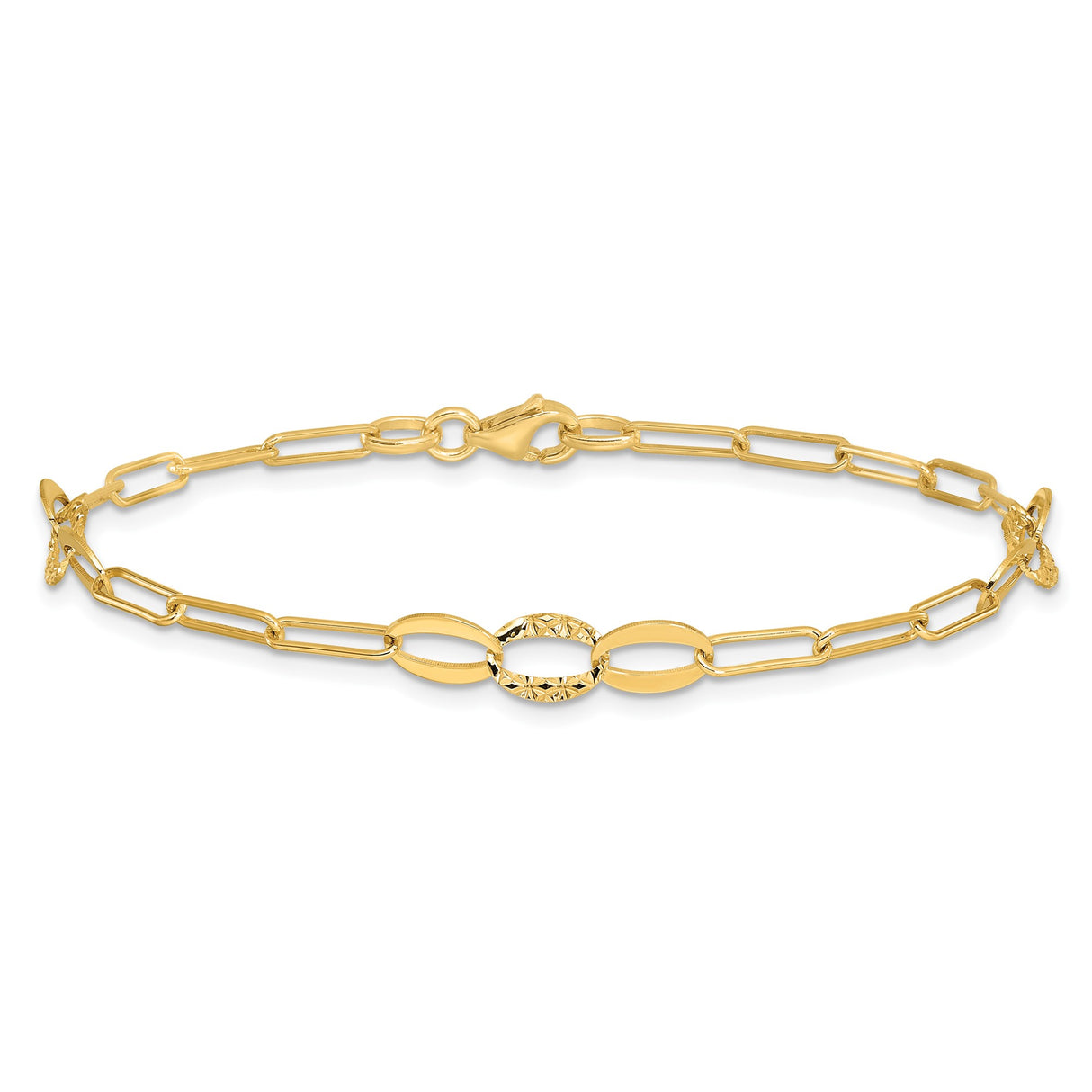 14K Yellow Gold 5 mm Paperclip Chain Bracelet, Polished detail view