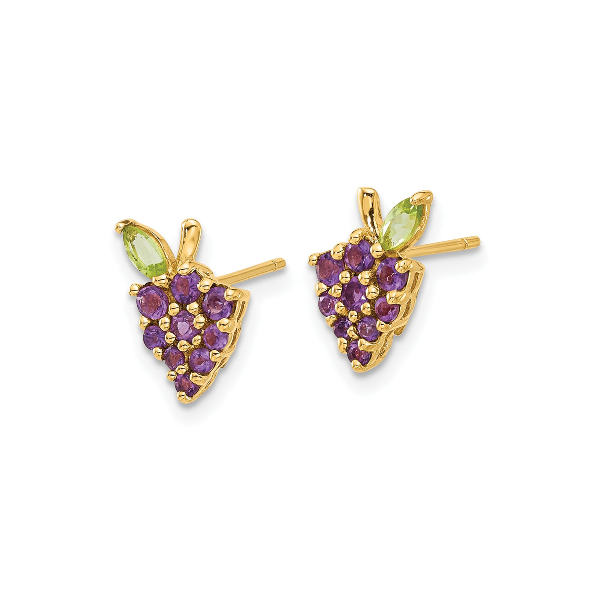 14k Yellow Gold Grape Stud Earrings with Amethyst and Peridot, Nature Inspired Cluster Design